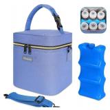 Mancro Breastmilk Cooler Bag with Ice Pack Fits 6 Baby Bottles Up to 9 Ounce, Insulated Baby Bottle Bag with Strap for Nursing Mom Daycare, Blue