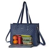 Ralnitote Laptop Tote Bag with Insulated Lunch Compartment for Women, PU Leather 15.6 Inch Work Bag, Elegant Computer Handbag, Versatile Business Tote for Office,Travel or Casual-Midnight Blue