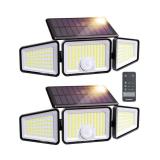 Ensenior Solar Lights Outdoor Motion Sensor, 2600LM 220 LED High Brightness, 3 Head 270Â° Wide Angle Flood Lights, Remote Control Security Lights 4 Modes, IP65 Waterproof Wireless Wall Light, 2 Pack
