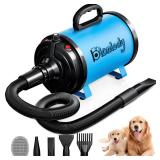 Blanlody Dog Dryer Pet Hair Blower High Velocity for Grooming, Blow 3800W/5.2HP for Large Dogs Sechoir Pour Chien with Stepless Adjustable Speed, 4 Different Nozzles and Dog Brush,Blue