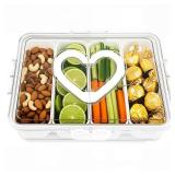 XXKMDXW Divided Snack Serving Tray with Lid and Handle travel Snackle Box Charcuterie Container Portable Storage Organizer for Candy Divided Serving Tray with Lid for Fruits, Snacks, Sauces & More