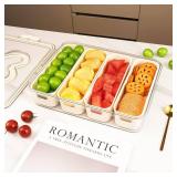 XXKMDXW Divided Snack Serving Tray with Lid and Handle travel Snackle Box Charcuterie Container Portable Storage Organizer for Candy Divided Serving Tray with Lid for Fruits, Snacks, Sauces & More