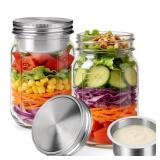 Palksky Salad Jars with Dressing Cup, 2 Pack Glass Salad Pod Mason Jar, Leak-Proof Stainless Steel Lid, On-the-Go Fresh Food Jar for Lunch & Weekly Prep