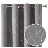 SMILE WEAVER Light Gray Blackout Curtains for Living Room 84 Inch Long 2 Panels,Room Darkening Curtains with Printed Design Noise Reducing Thermal Insulated Bedroom Grommet Window Drapes