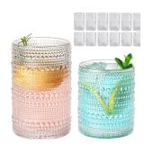 ZMOWIPDL Vintage Glassware Drinking Glasses Set of 12,Clear 12oz & 15oz Hobnail Glass Cups,Embossed Water Tumbler,for Beer,Cocktail,Whiskey,Juice and Various Mixed Drinks- 1 Cleaning Brush
