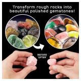 The Thames & Kosmos Rock Tumbler Essential STEM Tool | Durable, Leak-Proof, Noise-Reducing Barrel, Built-in Timer | Polish & Shine Kids Rock Collections, Includes Authentic Specimens & Polishing Grits