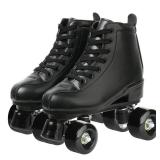 XUDREZ Classic Roller Skates High-Top Double-Row Leather Roller Skates for Women and Men (Black Black Wheel,10)