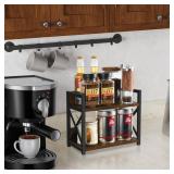 YINMIT Countertop Shelf Organizer,Coffee Bar Accessories,Spice Rack,Coffee Counter Shelf,2 Tier Coffee Organizer Station for Mugs,Cups,Cream,Syrup(Rustic Brown, Small)
