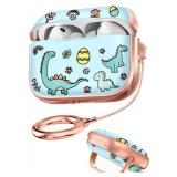 for AirPods Pro 3 Case with Safety Lock - Cute Cartoon for Women Girls Fashion Stylish Dinosaur Pattern Design Kawaii Girly Girlish Hard Protective Cover for AirPods Pro 3rd Generation