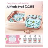 for AirPods Pro 3 Case with Safety Lock - Cute Cartoon for Women Girls Fashion Stylish Dinosaur Pattern Design Kawaii Girly Girlish Hard Protective Cover for AirPods Pro 3rd Generation