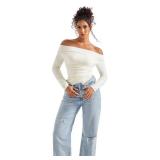 SUUKSESS Women Long Sleeve Off Shoulder Tops Trendy Cowl Neck Going Out Basic Blouses Shirts for Fall (White, S)