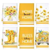 Boyiee Set of 6 Yellow Flower Kitchen Towels Decorative Floral Tea Towels Absorbent Home Dish Towels 24 x 16 Inch Truck Reusable Hand Towel Housewarming Gift for Farmhouse Kitchen Bathroom Decoration