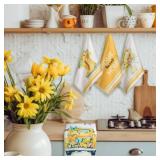 Boyiee Set of 6 Yellow Flower Kitchen Towels Decorative Floral Tea Towels Absorbent Home Dish Towels 24 x 16 Inch Truck Reusable Hand Towel Housewarming Gift for Farmhouse Kitchen Bathroom Decoration