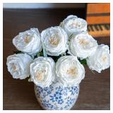 DUYONE White 4pcs Fake Flowers for Decoration Home Decor Artificial Flowers Austin Rose Peony Latex Fake Flower Living Room Decoration Vivid Pink Roses Peonies(White 4pcs)