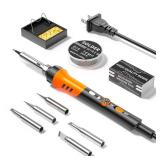 60W Adjustable Temperature Soldering Iron Kit - 9-in-1 With 5 Tips, Solder Wire Stand for Soldering and Repair