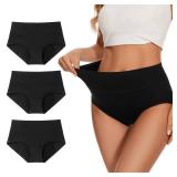ALLBASE Womens Leakproof Period Underwear Heavy Flow Washable Postpartum Protection Panties High Absorbency Cotton High Waist Menstrual Briefs Black (3 Pack 4XL)