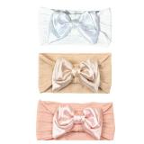 chiduerm 3 Pcs Baby Bows Headbands Soft Nylon Hairbands Super Elastic Headband Hair Accessories For Baby Girls Infant Toddler Essentials (Gold Pink White, Mid)