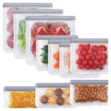 NIKUY 10 Pack Dishwasher Safe Reusable Bags, Silicone, Leakproof, BPA Free, Reusable Food Storage Bags for Lunch, Marinate, Freeze, Travel (Grey) - 3 Gallon, 3 Snack, 4 Sandwich