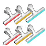 HOUSE AGAIN 6 Pack Stainless Steel Chip Bag Clips Covered with Colorful Silicone - NO More Sharp Edges - Color Coded for Food Bags - Air Tight Seal, Heavy Duty for Kitchen and Office, 5 Inches-Silver