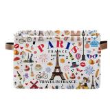 JOPJOLIW Paris Themed Storage Basket - Eiffel Tower Print Collapsible Bin with Handles - Eiffel Tower Toy Bins - Eiffel Tower Pattern Storages Bin for Kids Clothes, Gifts, Books