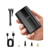 YANTU Bike Pump with Gauge, Metal-Cylinder Electric Mini Pump for Bicycle Tire 150PSI, Portable Presta Valve Pump with Digital Pressure Gauge, Rechargeable LED Light Air Compressor for Bike Moto