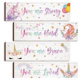 Yulejo Unicorn Wall Decor Girls Rainbow Wall Art Unicorn Room Decor Rainbow Motivational Inspirational Room Bedroom Decorations for Christmas Girls Kids Bedroom Nursery Decorations Gift (Cute Style)