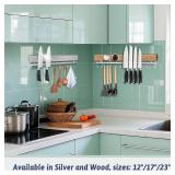 12 Inch Magnetic Knife Holder for Wall - Stainless Steel Magnet Knife Strip No Drill with 5 Hooks/Adhesive Tape/Screws, Kitchen Utensil Holder, Magnetic Knife Organizer, Wall Mounted Knife Storage