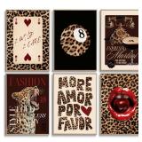 Tendy Leopard Wall Art Cheetah Canvas Prints Leopard 8 Ball Wall Decor Preppy Aesthetic Pictures Fashion Cheetah Poster Y2k Dorm Room Painting Funky Chic Artwork for Bedroom 8x10x6 Inch Unframed