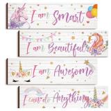 Yulejo Unicorn Wall Decor Girls Rainbow Wall Art Unicorn Room Decor Rainbow Motivational Inspirational Room Bedroom Decorations for Christmas Girls Kids Bedroom Nursery Decorations Gift (Smart Style)