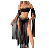 ShawGobow Exotic Wear Dancer Outfits,High Slit Skirt Sexy Lingerie For Women,Belly Dance Costume Cosplay Festival Black Large