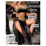 ShawGobow Exotic Wear Dancer Outfits,High Slit Skirt Sexy Lingerie For Women,Belly Dance Costume Cosplay Festival Black Large