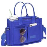 ZHMO Canvas Tote Bag for Women With Compartments and Zipper,Blue Women