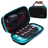 ButterFox Extra Large Carrying Case for Nintendo Switch Lite, Fits Charger, Compatible with JETech Protective Case and Most Grips, Game and Accessories Storage (Turquoise Blue/Black)