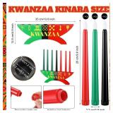 BrightRow 12 Pcs Kwanzaa Kinara Set Include 3 Red 3 Green 1 Black Candles Double Sided Wooden Candle Holder Wine Glasses Basket Kente Cloth Bamboo Table Mat for Kwanzaa Celebration Decoration