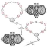 Frienda 4 Pcs Car Rosary Saint Benedict Rosary Rearview Mirror Hang Auto Rosary with Car St Christopher Visor Medal Cross Religious Accessory Bless Safety Gift for Truck Bike Driver(Pink)