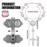 Frienda 4 Pcs Car Rosary Saint Benedict Rosary Rearview Mirror Hang Auto Rosary with Car St Christopher Visor Medal Cross Religious Accessory Bless Safety Gift for Truck Bike Driver(Pink)