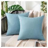 MIULEE Pack of 2 Decorative Outdoor Solid Waterproof Throw Pillow Covers Faux Linen Garden Farmhouse Coastal Cushion Cases for Summer Patio Tent Balcony Couch Sofa 16x16 Inch Blue Gray