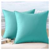 MIULEE Pack of 2 Decorative Pillow Covers Square Cushion Sham Throw Pillowcase Summer Shell Waterproof for Indoor Couch Chair Sofa Patio 16x16 Inch Light Green