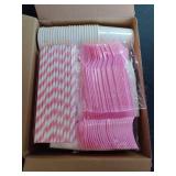 MEHOFOND 216 Pcs Coquette Disposable Paper Dinnerware Set, Pink Bow Party Tableware Decor, Paper Plates Napkins, Women Bridal Shower Bachelorette Engagement, Girls Birthday Party Decor, Serves 24