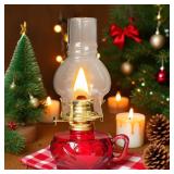 Large Rustic Kerosene Lamp Lantern Chamber Antique Oil Lamps for Indoor Use Home Decor Lighting Vintage Glass Clear (Red)
