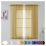 Simplebrand Gold Sheer Curtains 63 Inch Length 2 Panels, Rod Pocket Solid Color Window Sheer Curtain Panels, Elegant Curtains & Drapes for Living Room, Bedroom 2 Panels (Gold, 42\" W x 63\" L)