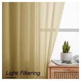Simplebrand Gold Sheer Curtains 63 Inch Length 2 Panels, Rod Pocket Solid Color Window Sheer Curtain Panels, Elegant Curtains & Drapes for Living Room, Bedroom 2 Panels (Gold, 42\" W x 63\" L)