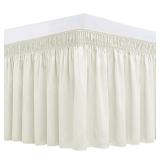 Biscaynebay Wrap Around Bed Skirts for King & Cal King Beds Short Drop of 12\", Ivory Adjustable Elastic Dust Ruffles Easy Fit Wrinkle Resistant Silky Luxurious Fabric Machine Washable