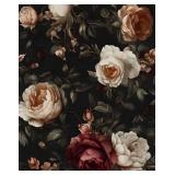 Dark Vintage Floral Wallpaper Peel and Stick, Black/White/Red Retro Rose Flowers Contact Paper, 17.5\" x 118\" Wall Paper Self Adhesive Waterproof Removable for Room Shelves Cabinet Drawer Table Decor