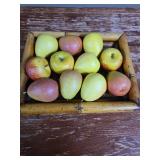 Wooden Apple Crate with Fresh Picked Plastic Apples and Pears
