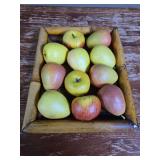 Wooden Apple Crate with Fresh Picked Plastic Apples and Pears
