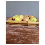Wooden Apple Crate with Fresh Picked Plastic Apples and Pears