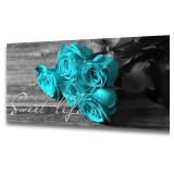 SZDHHH Teal Rose Wall Art for Couples Master Bedroom Decor Framed Flower Canvas Print Black and White Vintage Romantic Sweet life Floral for Living Room Bathroom Decoration Artwork 29x58inch