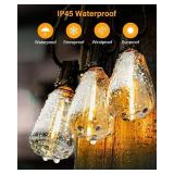Outdoor String Lights Waterproof, 25 Feet Patio Lights with 13 ST38 Edison Bulbs(1 Sqare), Hanging Lights with Plug in Cord for Porch, Blacony, Backyard, Bistro, Garden, 2700K