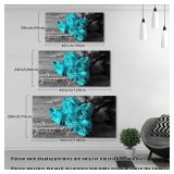 SZDHHH Teal Rose Wall Art for Couples Master Bedroom Decor Framed Flower Canvas Print Black and White Vintage Romantic Sweet life Floral for Living Room Bathroom Decoration Artwork 29x58inch